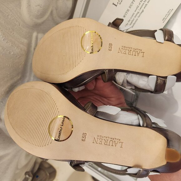 Ralph Lauren Leather " Kerri" Gold Sheep Nappa Heeled Sandals. NIB. Size various - Picture 8 of 12